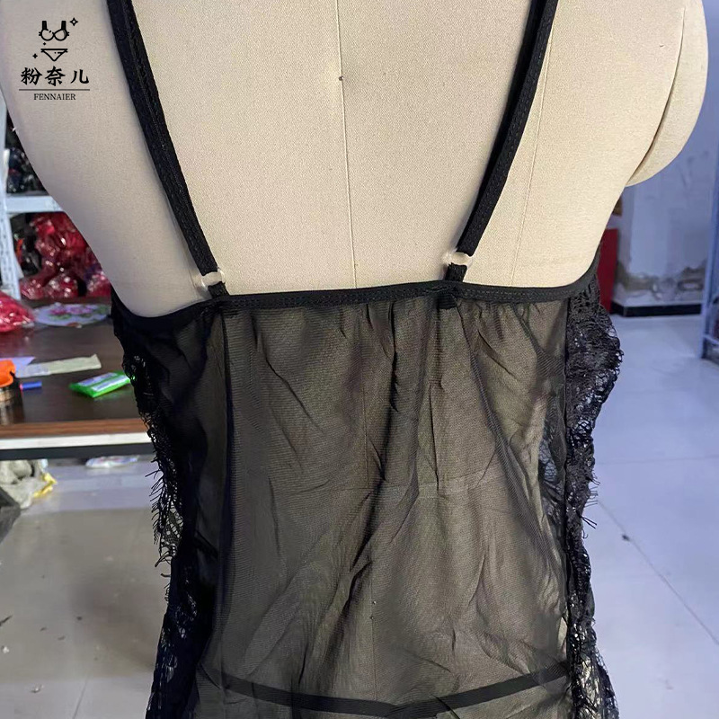 2023 nuevo europeo y americano más tamaño sexy camisón sexy traje de encaje transparente grasa sexy Lencería