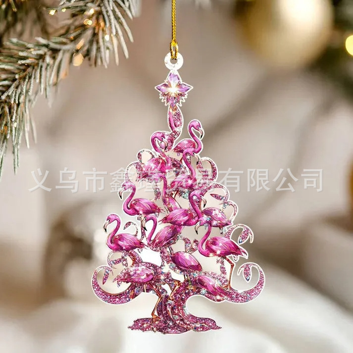 Navidad transfronteriza Flamenco Colgante Acrílico Bolso interior de automóviles llaveros Colgante decoración del árbol de Navidad image 3