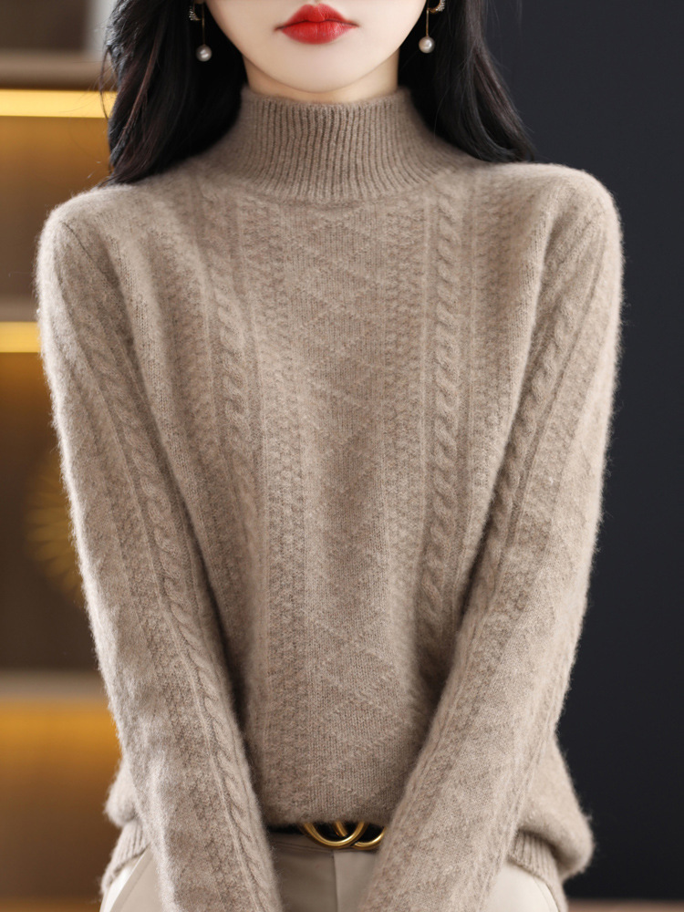 Seven-pin thickened half-old woolen sweater for women autumn and winter new skin-friendly warm cashmere sweater twisted all-match sweater