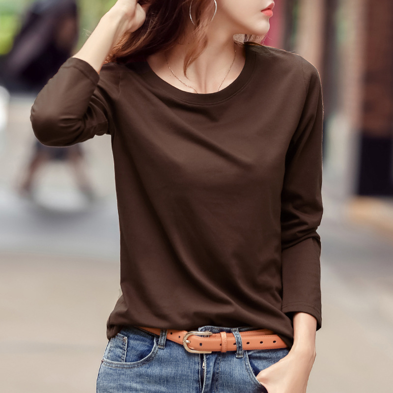 2025 Spring and Autumn New Bottoming Shirt Women's Long Sleeve T-Shirt Slim Solid Color Small Shirt Autumn Clothes T-Shirt Top Clothes