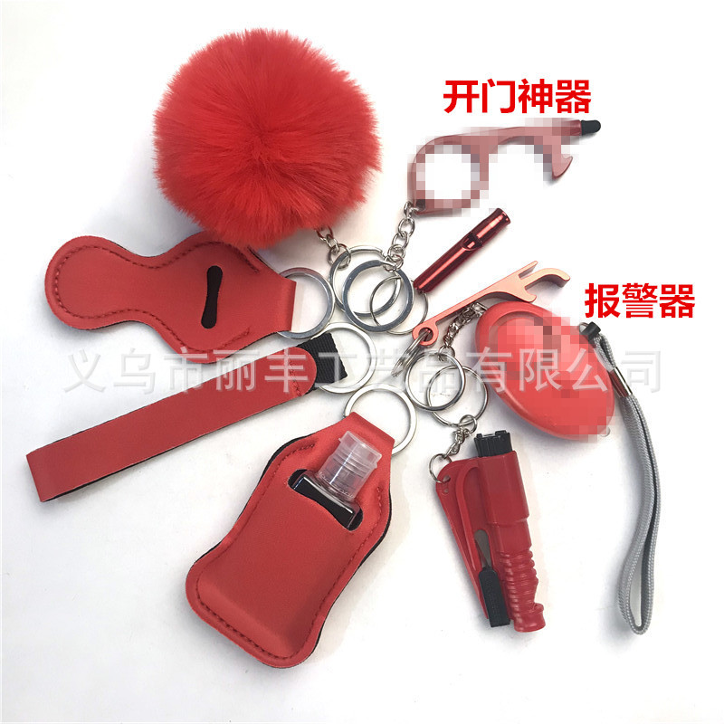 Llavero de muñeca de espejo cruzado Juego de 10 piezas Bolsa de desinfectante de manos para mujer Llavero de alarma de aluminio