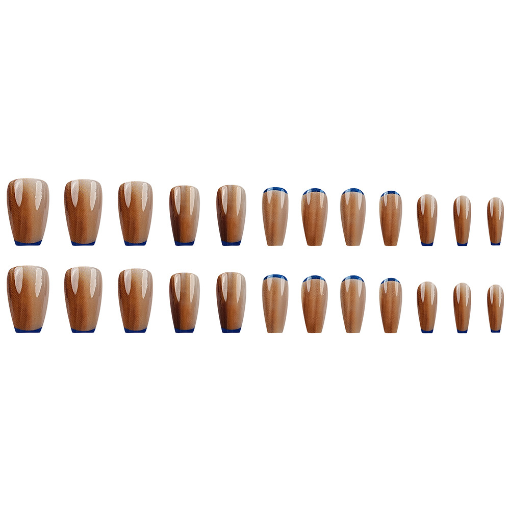 Bronceado gradiente borde azul desgaste de uñas atmosféricas simples fabricantes de uñas al por mayor 24 uñas falsas