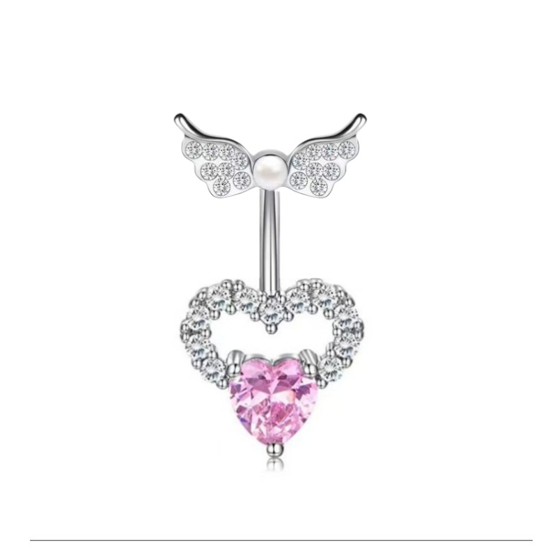 Heart-Shaped Navel Ring Wing Head Copper Inlaid Drop Zircon Belly Button Piercing Jewelry detail image 8