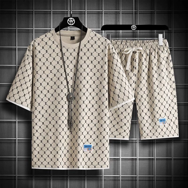Men's summer sports suit, set, oversize, plus size