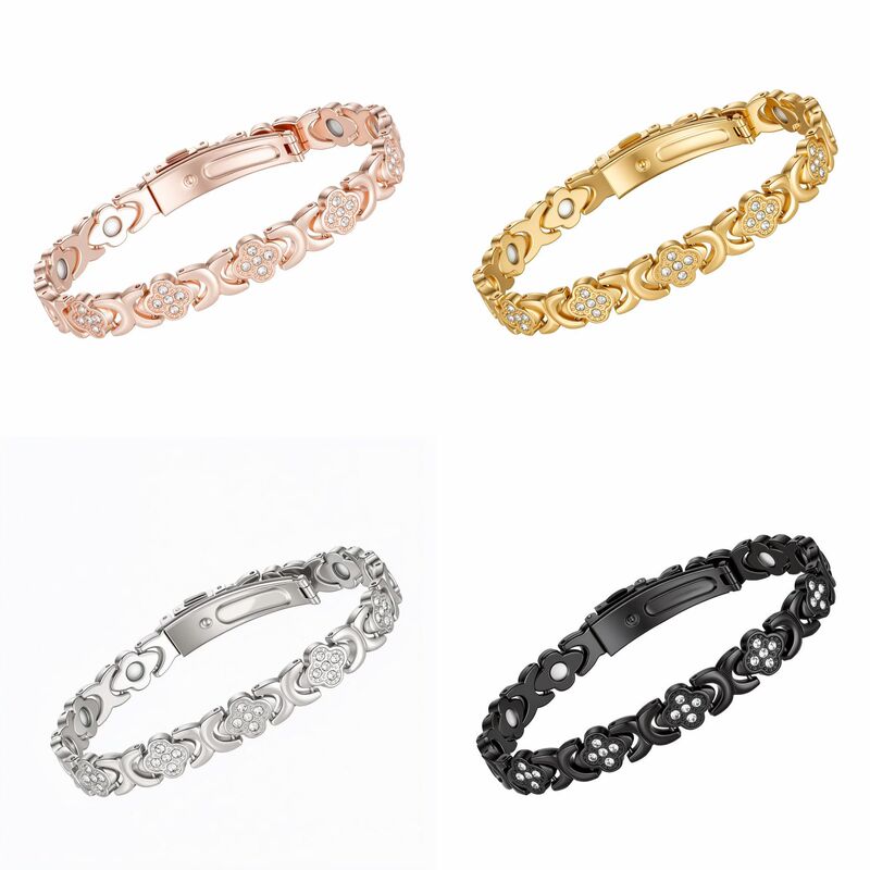 New cross-border fashion four-leaf clover bracelet with red copper strap buckle, rose gold bracelet, lucky clover bracelet, magnetic jewelry New cross-border fashion four-leaf clover bracelet with red copper strap buckle, rose gold bracelet, lucky clover bracelet, magnetic jewelry