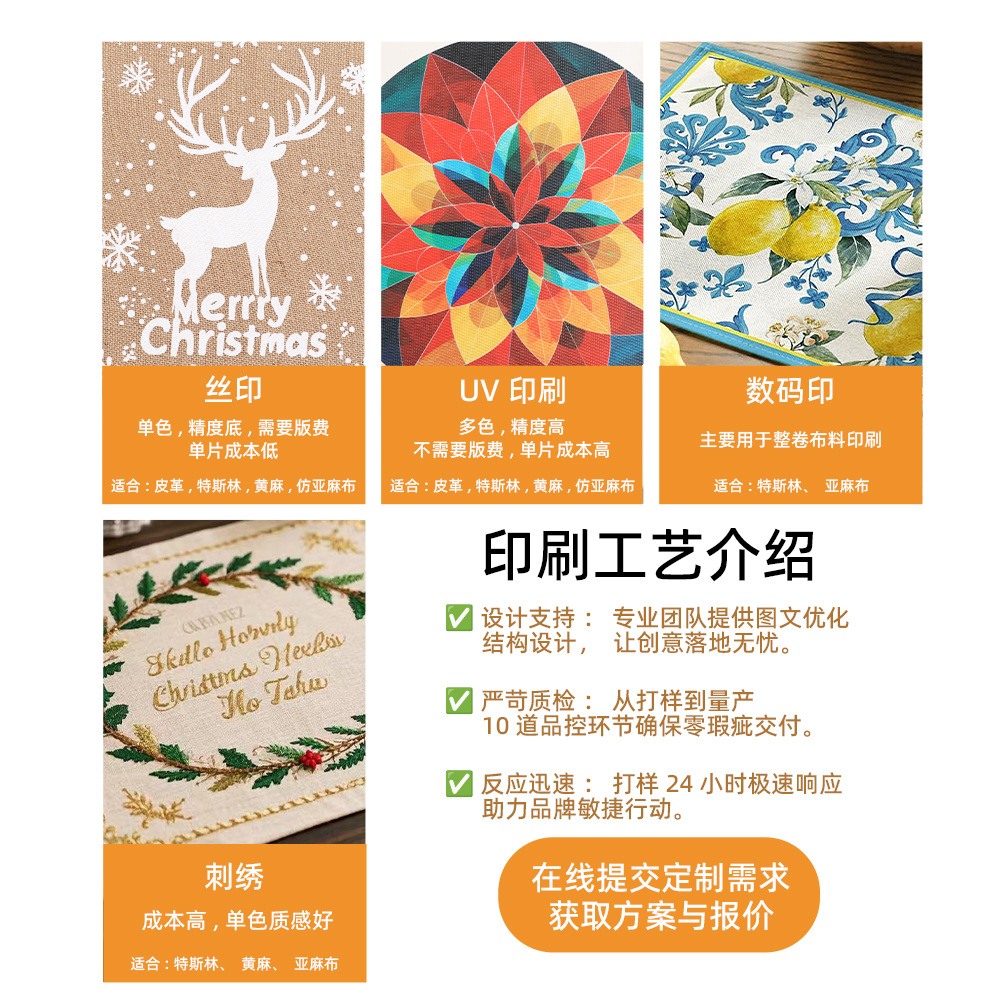 Venta directa de fábrica de manteles individuales, manteles de mesa, cuero de yute, material Teslin, manteles aislantes del calor, estampados, de diferentes tamaños, antideslizantes para vajilla