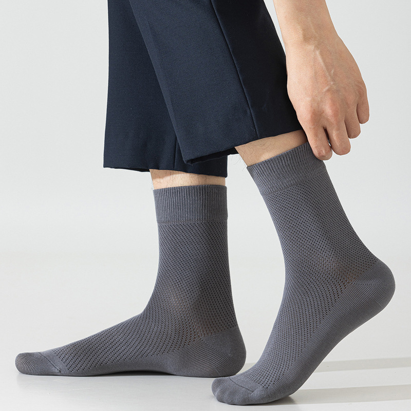 Suxinaimin Socks Men's Pure Color Mid-Tube Summer Thin Mesh Long-Tube Deodorant 10A Antibacterial Business Socks