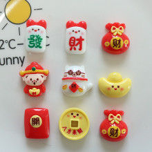 新年喜庆招财猫红包树脂小饰品配件批发发饰发夹漱口杯装饰贴片
