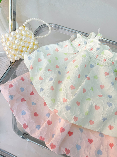 Children's Summer Set for Girls - 2241 Korean Version, Two-Piece Set Including Tank Top and Shorts with Heart Design, New Arrival Summer Clothing