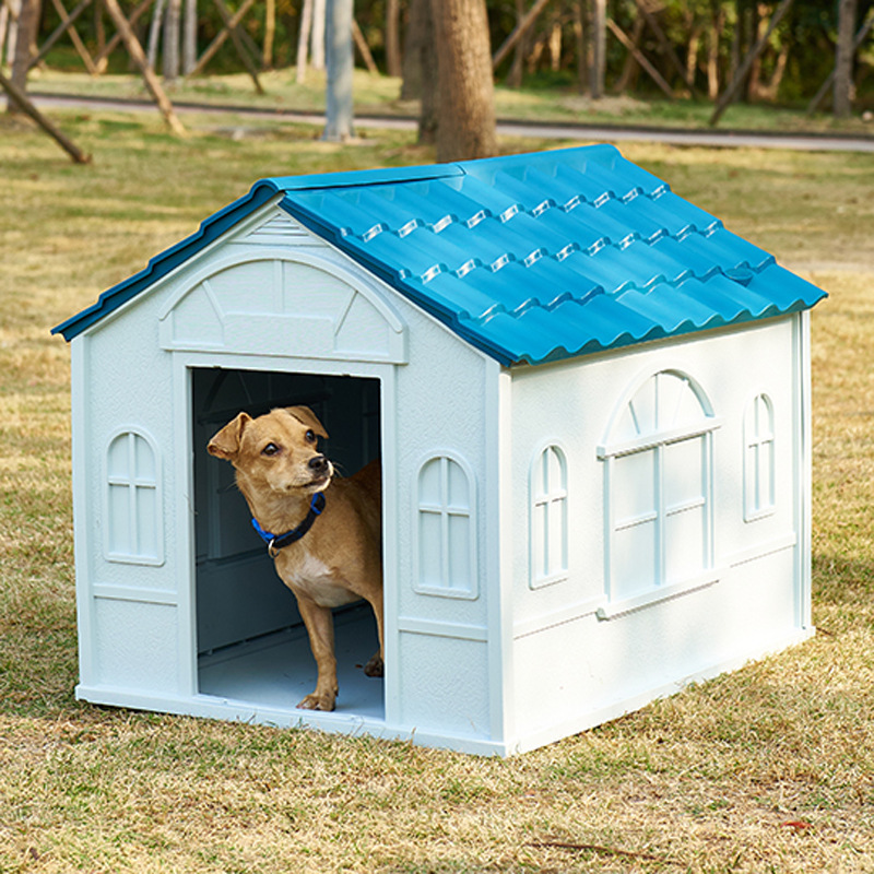 Casa para perros de plástico resistente para uso exterior, impermeable y desmontable para todas las estaciones