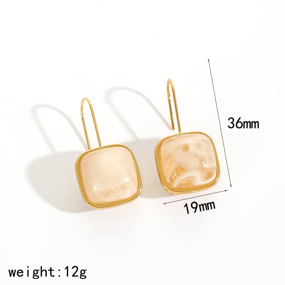 Pendientes de gancho de oreja de estilo retro fresco personalizado Pendientes de acero inoxidable de jade de imitación de alta calidad temperamento de moda femenina image 7