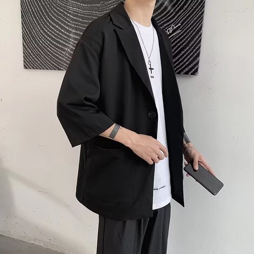 DF47TP65 Summer Loose Casual Suit Commute Trend Brand Simple Basic Solid Color Loose Matchable Outerwear for Men