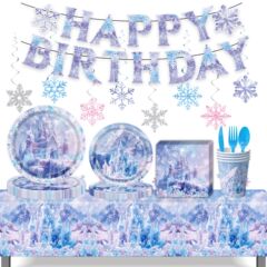 擦边冰雪城堡派对用品节日布置道具生日派对餐具纸盘纸巾桌布装饰