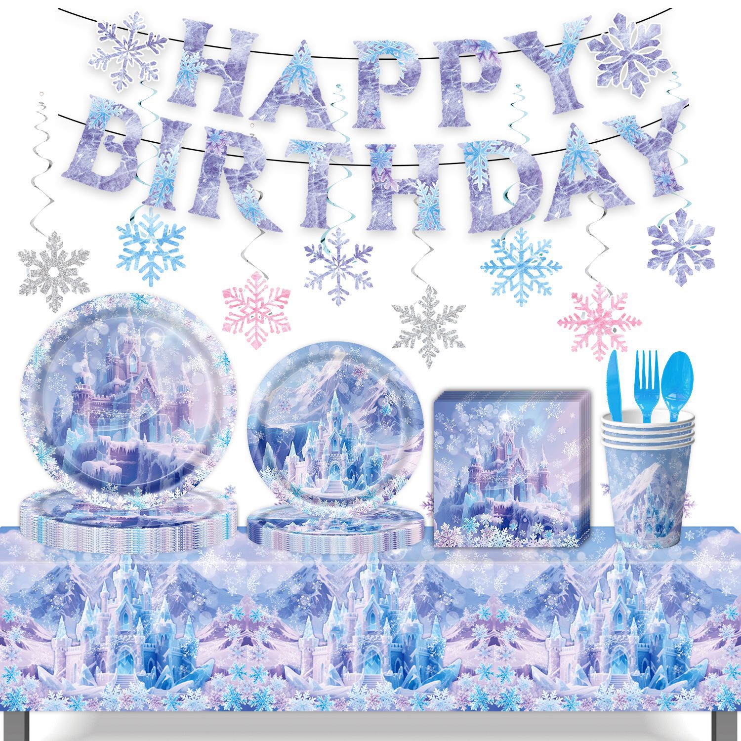 Rubbing Ice and Snow Castle Party Supplies Holiday Decoration Props Birthday Party Tableware Paper Plates Tissue Tablecloth Decoration