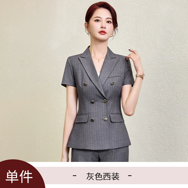 Gray double-breasted suit suit women's work clothes slim business manager goddess style professional wear women's skirt work clothes