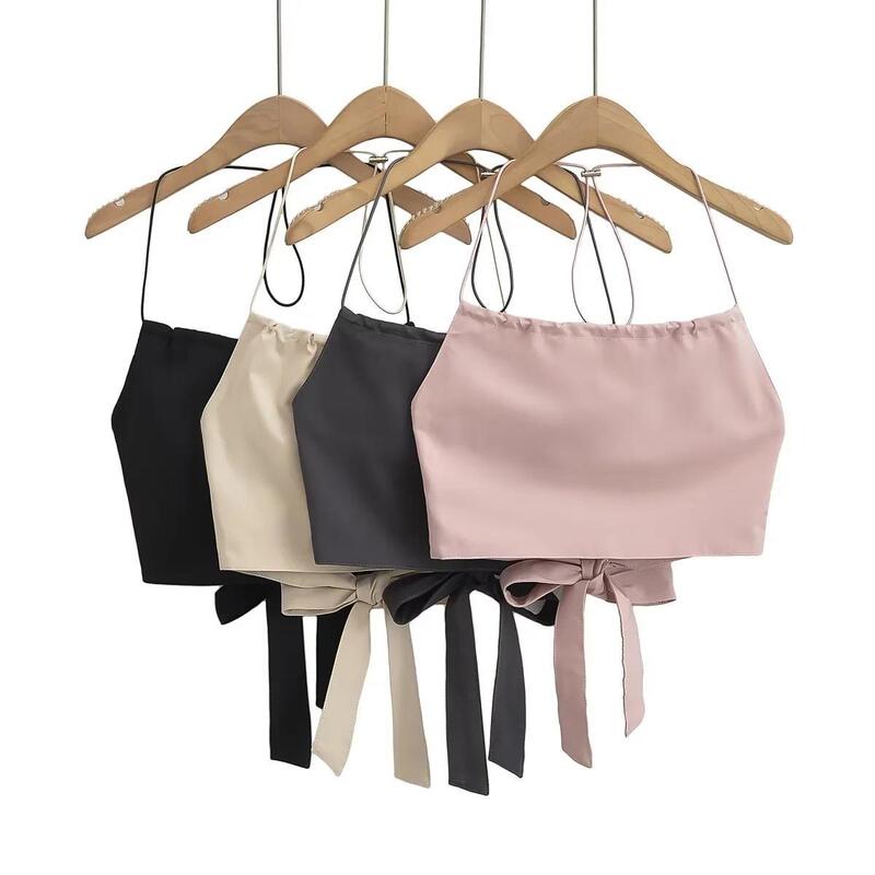 Hot Girl Sexy Neck Short Vest Women's Summer New European and American Style Navel Short Strap Camisole Top