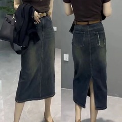 梨形身材微胖穿搭大码女装牛仔半身裙子2025年秋冬新款开叉包臀裙