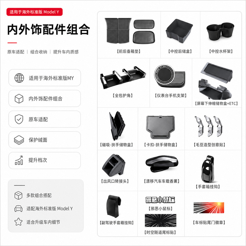 Suitable for Overseas Standard Version Tesla Model Y Front and Rear Trunk Mats Tpe Trunk Mat Interior Modification Suitable for Overseas Standard Version Tesla Model Y Front and Rear Trunk Mats Tpe Trunk Mat Interior Modification