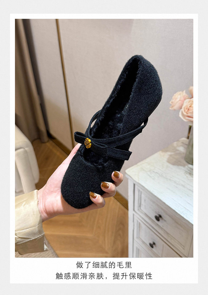 Giày Mary Jane nữ quai ngang nơ bướm, đế trong tăng chiều cao 4,5 cm, lót lông, mũi tròn — màu xám, màu đen, nâu sẫm chi tiết 19