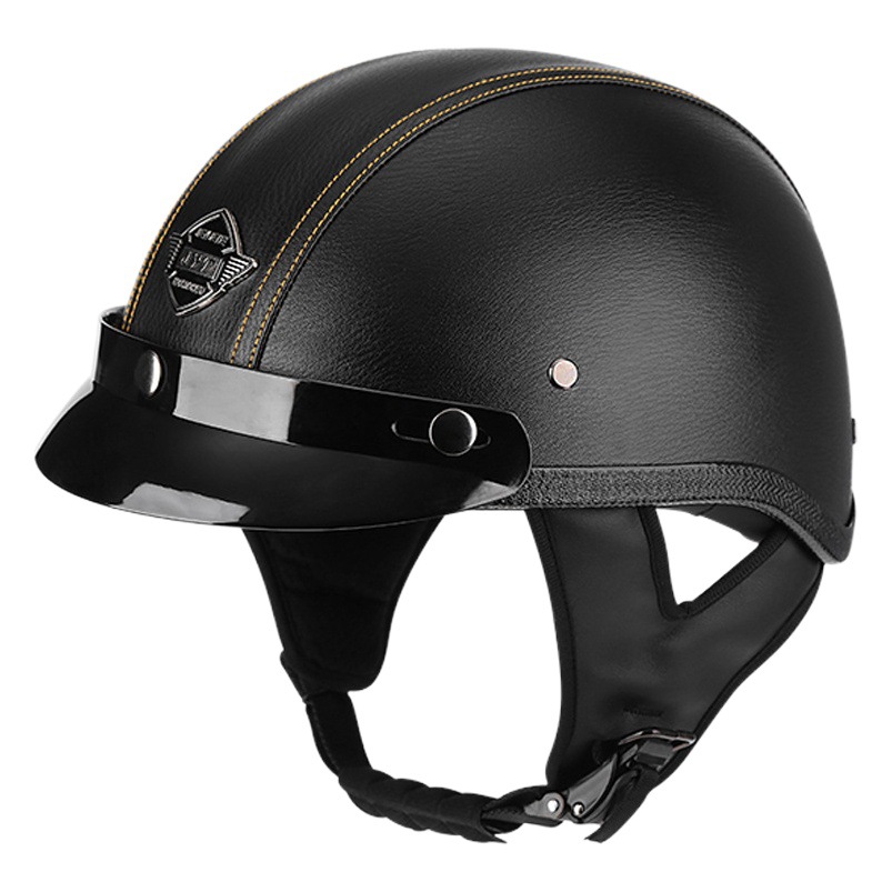 Casco de bicicleta eléctrica JYT estilo retro hecho a mano de cuero PU, medio casco unisex para todas las estaciones