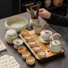 欧式茶具米黄汝窑功夫茶具套装陶瓷中式茶壶盖碗杯茶盘家用喝茶