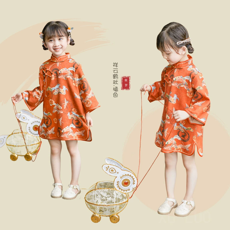 Детский осенний костюм Cheongsam с длинными рукавами Тан, детское платье принцессы в китайском стиле, осеннее пальто Hanfu Fairy для девочек