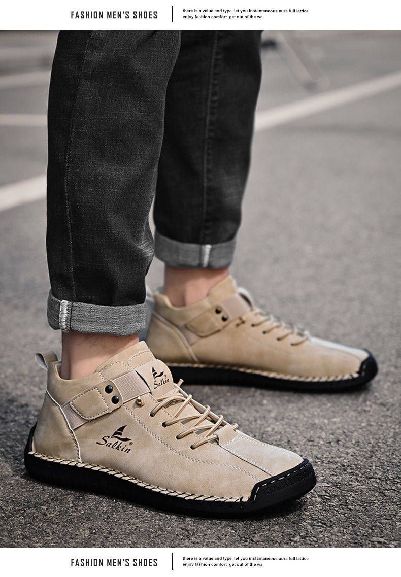 Casual Loafers For Men Handmade Leather Flat Slip-on Driving Shoes_voghion.com