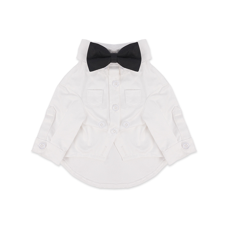 Pet four -seasons pure white tie shirt Shineri Malzis dog festival official lapel two leg dresses 5
