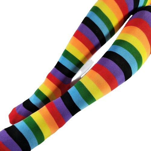 Red colorful socks rainbow striped long knee socks European and American extra long women's red socks Christmas socks high