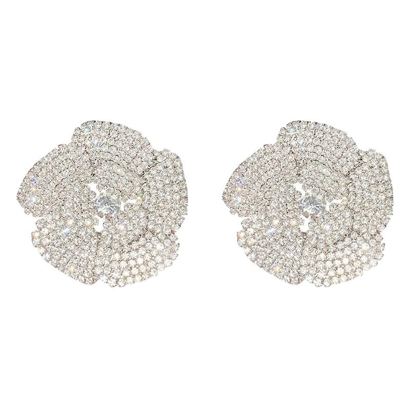 925 aguja de plata moda europea y americana exagerado diamante completo Rosa pétalo pendientes al por mayor lujo