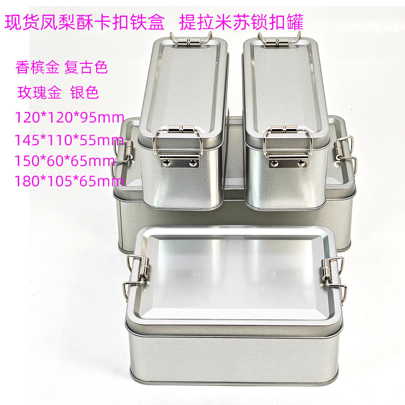 Wholesale In-Stock Pineapple Cake Snap Tin Box Tiramisu Pulley Buckle Baking Food Packaging Retro Silver Frosted