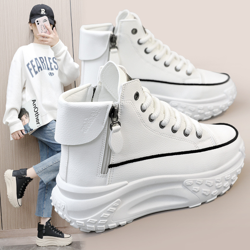 ZY0011 zapatos de alta altura para mujeres de otoño nuevos zapatos de mujer zapatos de cabeza redonda con suela gruesa de altura zapatos de skate casuales callejera