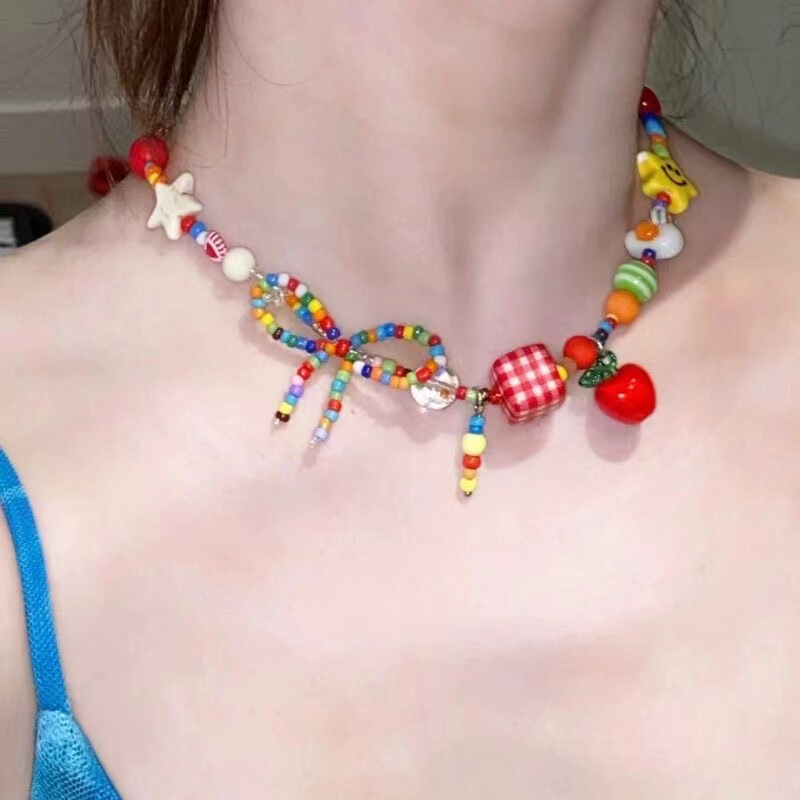 "Apple Paradise" Colorful Star Beaded Necklace Summer New Style Bohemian Clavicle Chain Dopamine