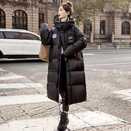 白鸭绒羽绒服女中长款2023冬季韩版新款时尚宽松加厚过膝保暖外套