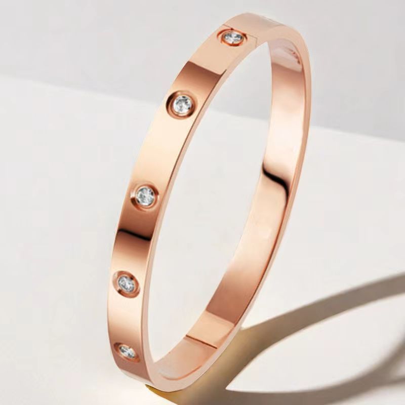 Pulsera de acero de titanio para niñas nicho de sentido de alto grado cielo estrellado no se desvanece Diamante-incrustado exquisito diamante ins estilo completo pulsera de diamantes
