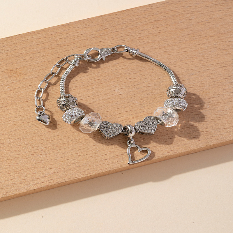 Panjia pulsera Dora DIY cuentas explosivas transfronterizas colgante de corazón bola de perla de cristal amor brazalete de diamante de cobre