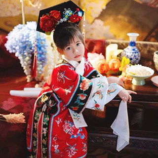 女童汉服清宫格格服儿童格格旗装印花中国风古装网红款清汉宫廷风