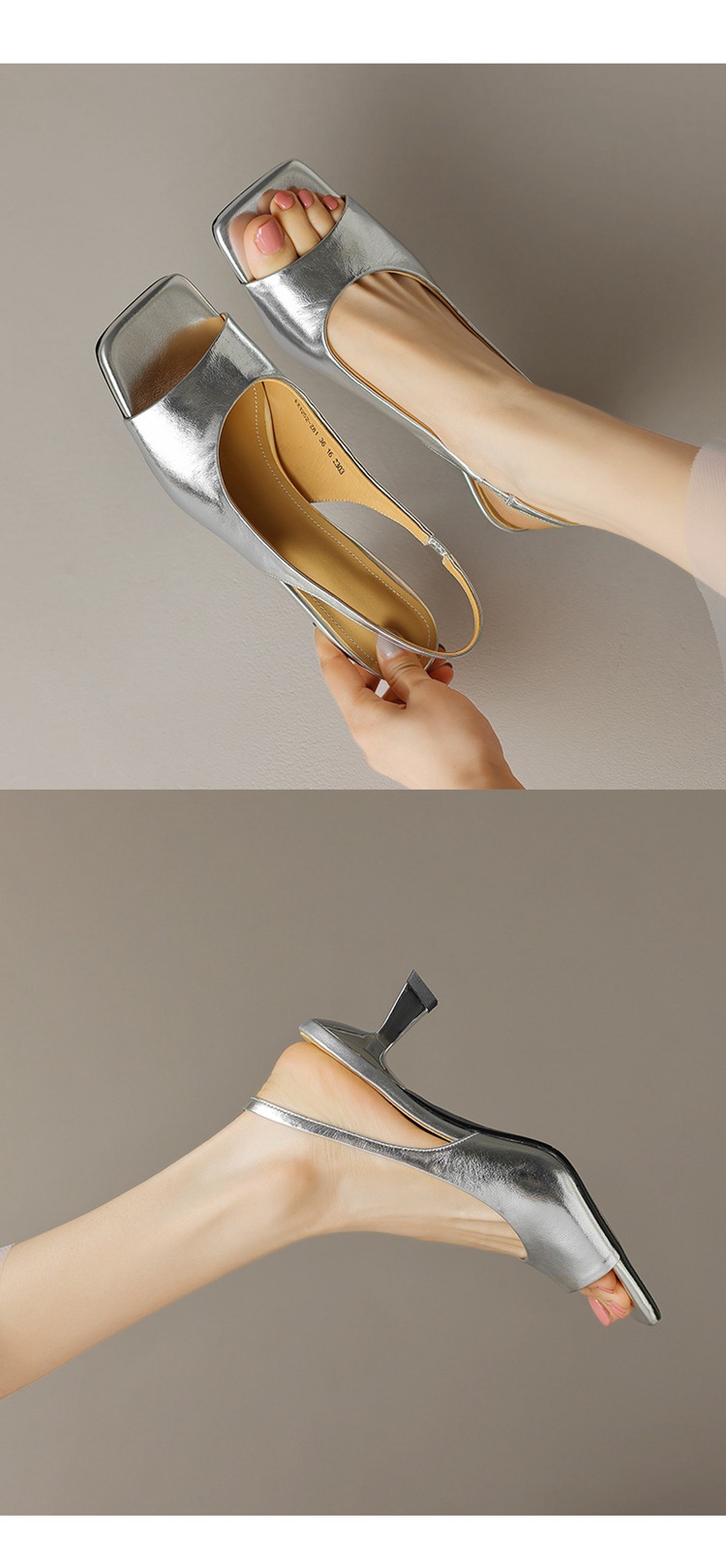 Sandal cao gót nữ mũi vuông hở mũi, gót thô 5.5 cm, phong cách Hàn Quốc, miệng nông — Da lộn cừu màu đen chi tiết 14