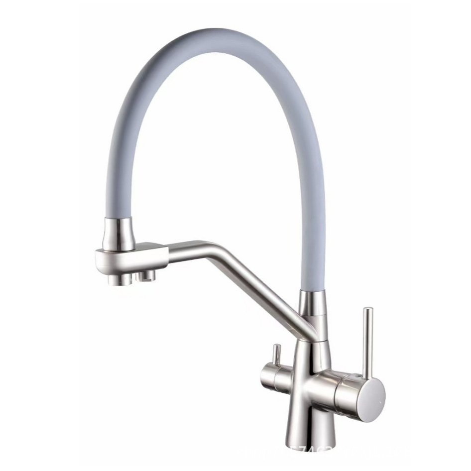 Three-in-one kitchen faucet, copper body, rotatable and pull-out sink, dual-purpose for cold, hot and pure water direct drinking, single-hole export Specification drawing