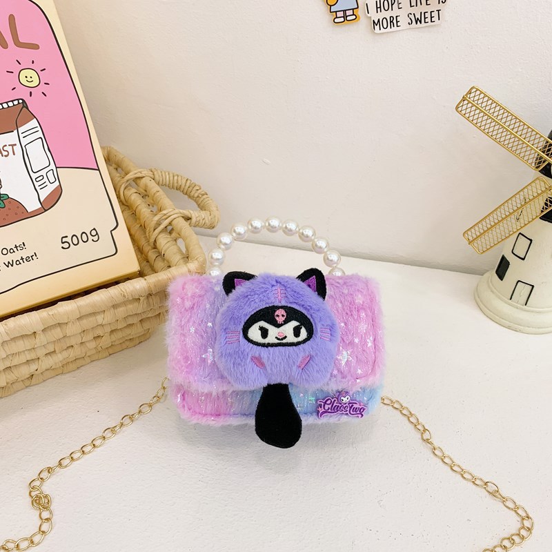Bolsos para niños lindos bolsos de hombro de peluche versátiles nuevos jardín de infantes bolsos de perlas accesorios bolsos de cambio