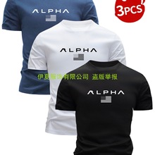 跨境外贸夏季健身运动休闲跑步训练短袖时尚t恤男组合工厂直销