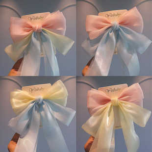 Contrast Color Ribbon Headdress Korean Style Kidsren's Bow Hairpin Princess Oversized Hairpin Girls Back Head Hair Accessories Korea