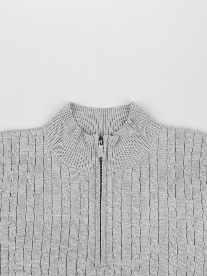 Bộ áo len cardigan khóa kéo dáng ôm tay dài và quần ống đứng — Màu be, Màu xanh dương, màu xám chi tiết 24