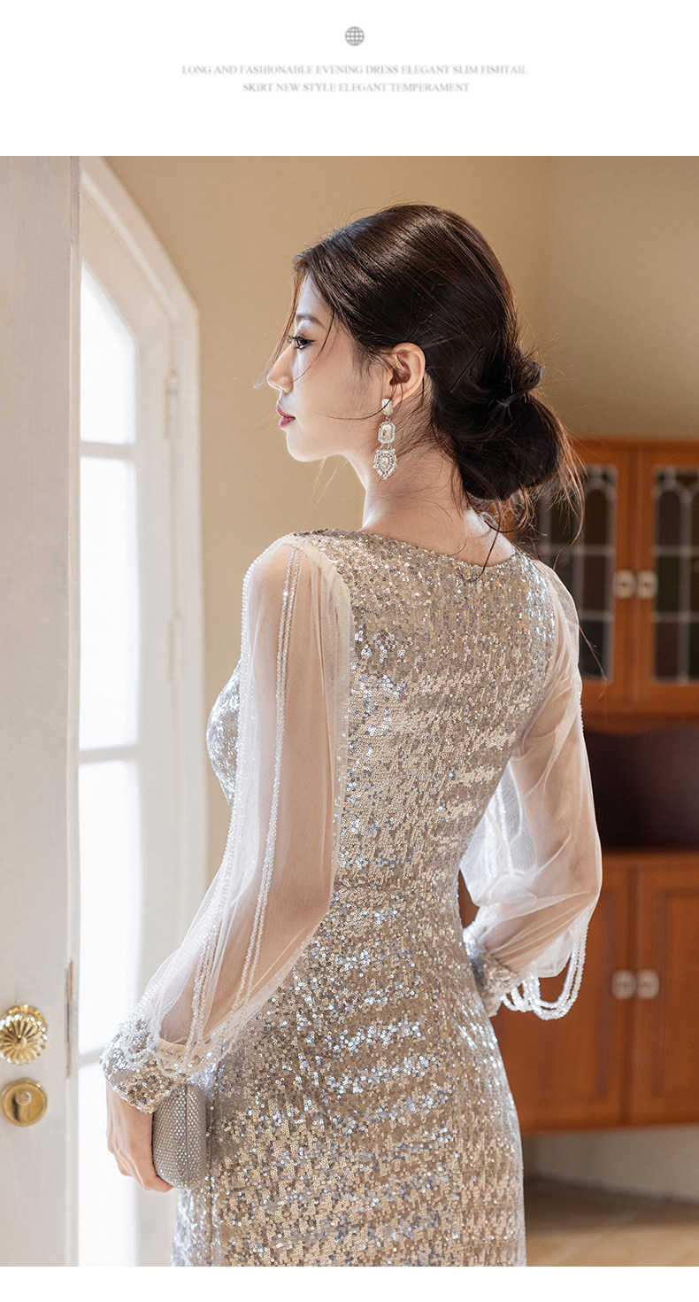Elegant Sequined Fishtail Evening Dress For Women Slim Fit Wedding Party Wear_ecoleips.com