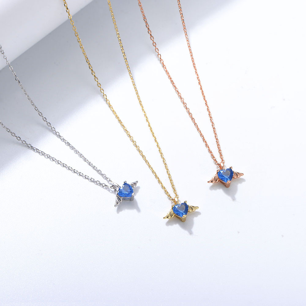 S925 plata Ángel alas collar niña rojo Joker nicho diseño alas corazón ZIRCON colgante clavícula cadena