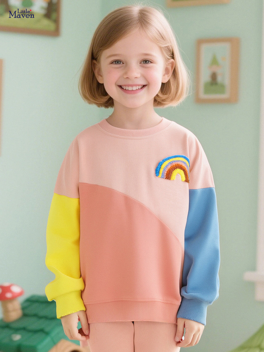 Little maven fábrica de origen de ropa para niños Suéter para niñas europeas y americanas al por mayor Top para niños de otoño