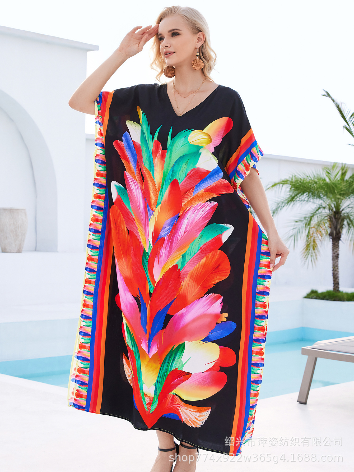 Camiseta de playa de algodón impresa de posicionamiento suelta vestido de vacaciones camisa protector solar bikini camisa AT603