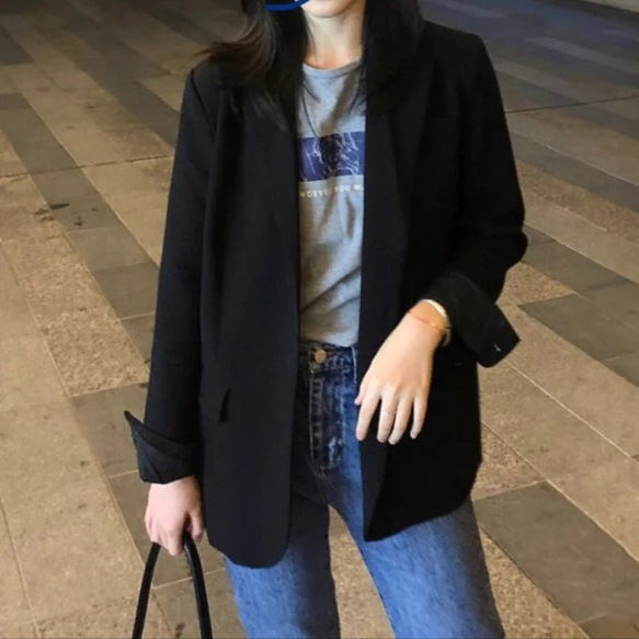 Black Trendy Blazer for Women, Autumn and Winter New Style, Suitable for Slightly Chubby Girls, Versatile and Stylish