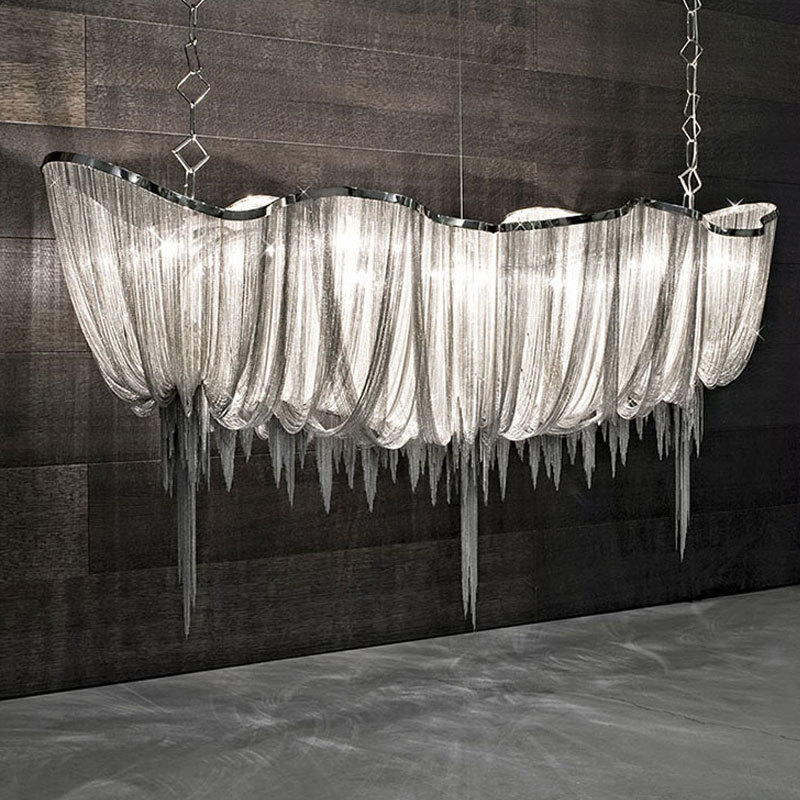 后现代别墅客厅铝链灯剪影船型创意餐厅酒店会所铝链条工程吊灯