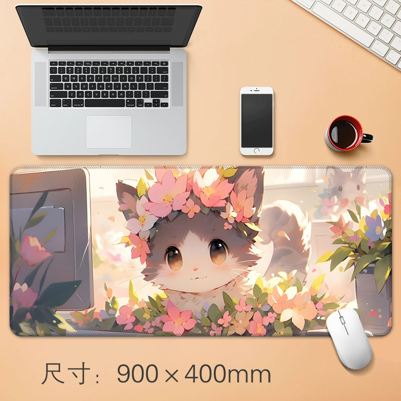 源头工厂直销大号鼠标垫创意动漫小猫办公桌垫防滑精密锁边鼠标垫|undefined